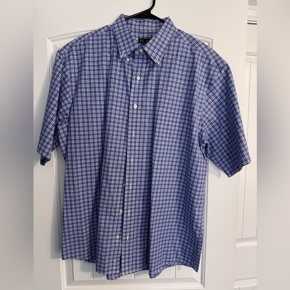 Jos. A. Bank Blue and White Checked Short-Sleeve Button-Down Shirt